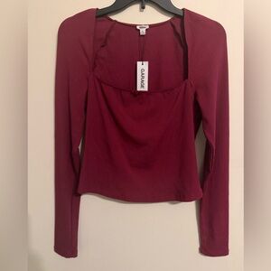 NWT Garage Long Sleeve Ribbed Square Neck Top - Burgundy